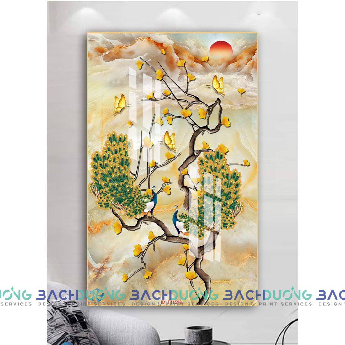  Tranh chim công và đàn bướm FT15921 