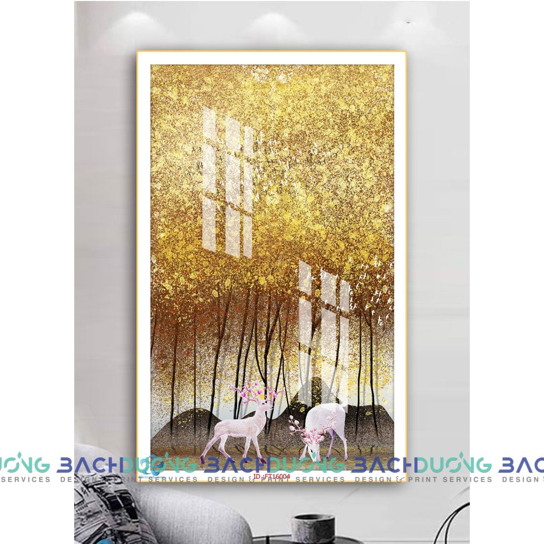  Tranh trang trí đôi hưu và cây FT16004 