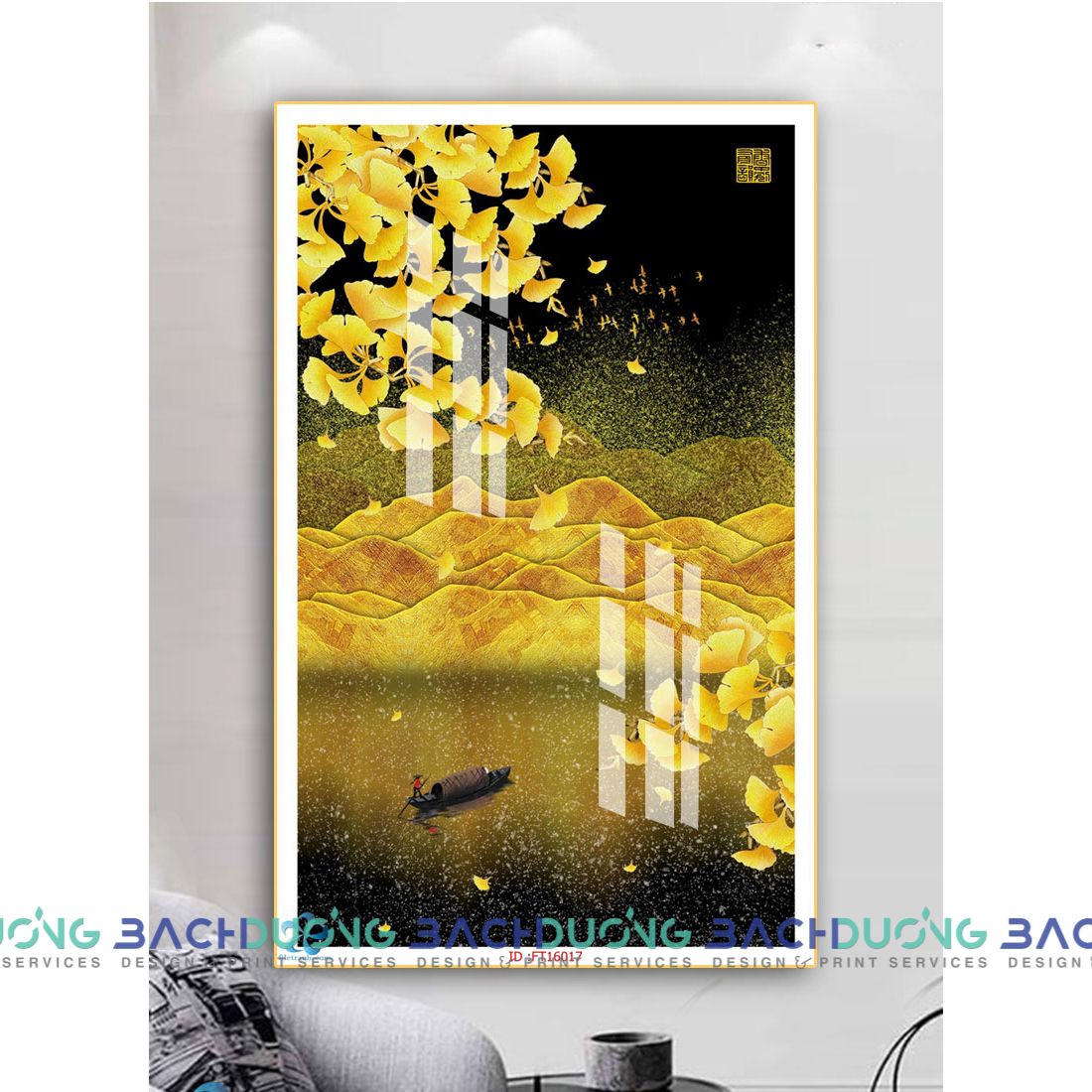  Tranh con thuyền và hoa FT16017 