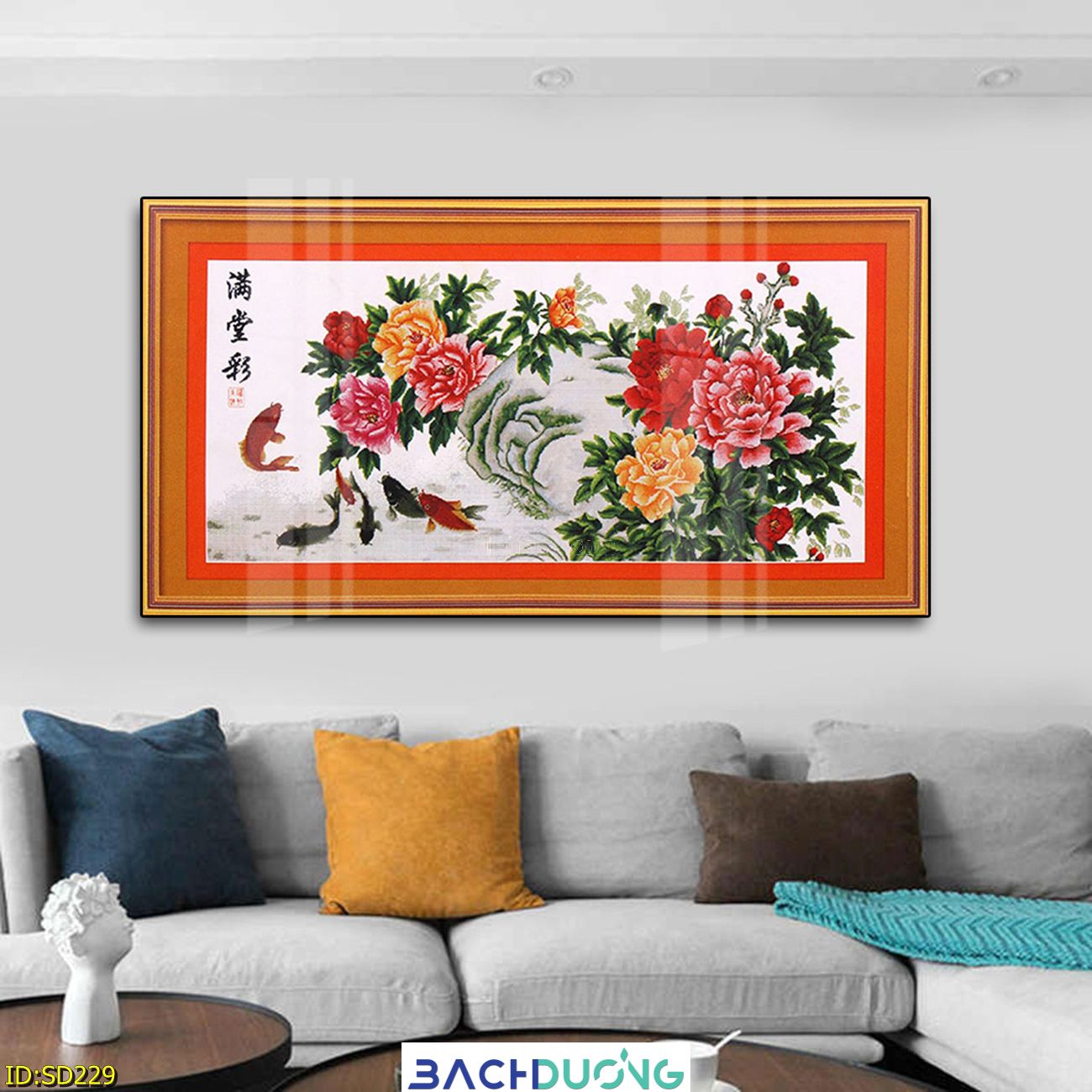  Tranh trang trí Đàn cá và Hoa mẫu đơn SD229 