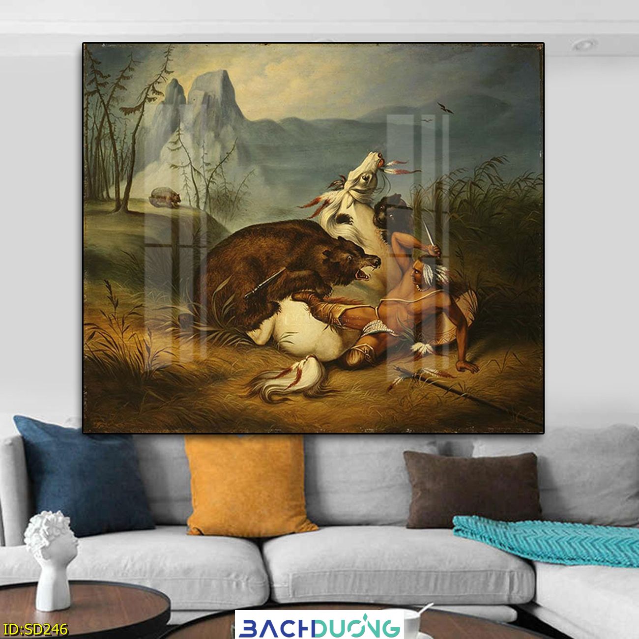  Tranh người đàn ông đang chiến đấu với gấu SD246 