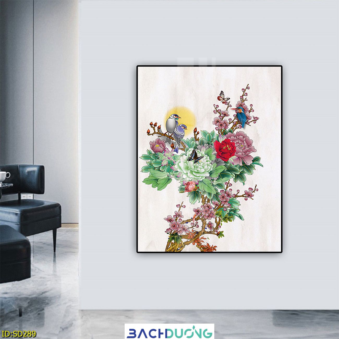  Tranh đôi chim trên những bông hoa rực rỡ SD289 