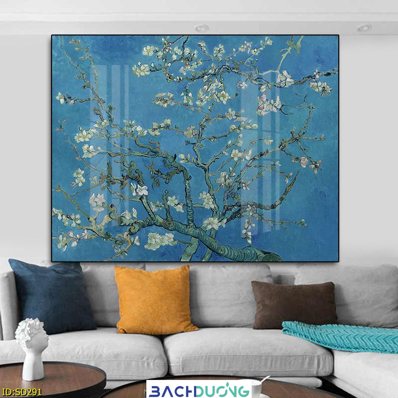  Tranh cây hoa trắng nở rộ dưới nền trời xanh SD291 