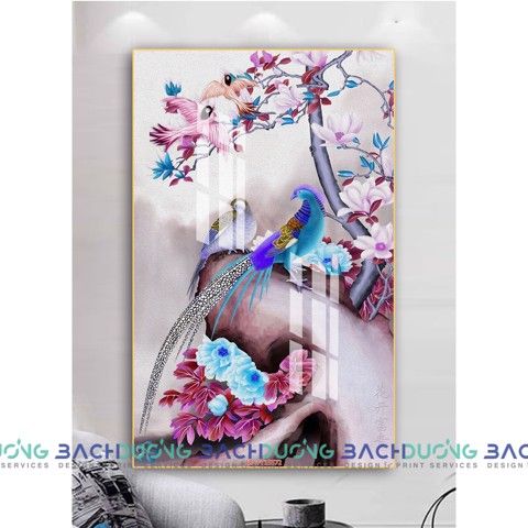  Tranh trang trí chim và hoa đua sắc FT15572 
