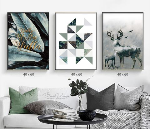  Tranh trang trí bộ 3 bức hươu trừu tượng 