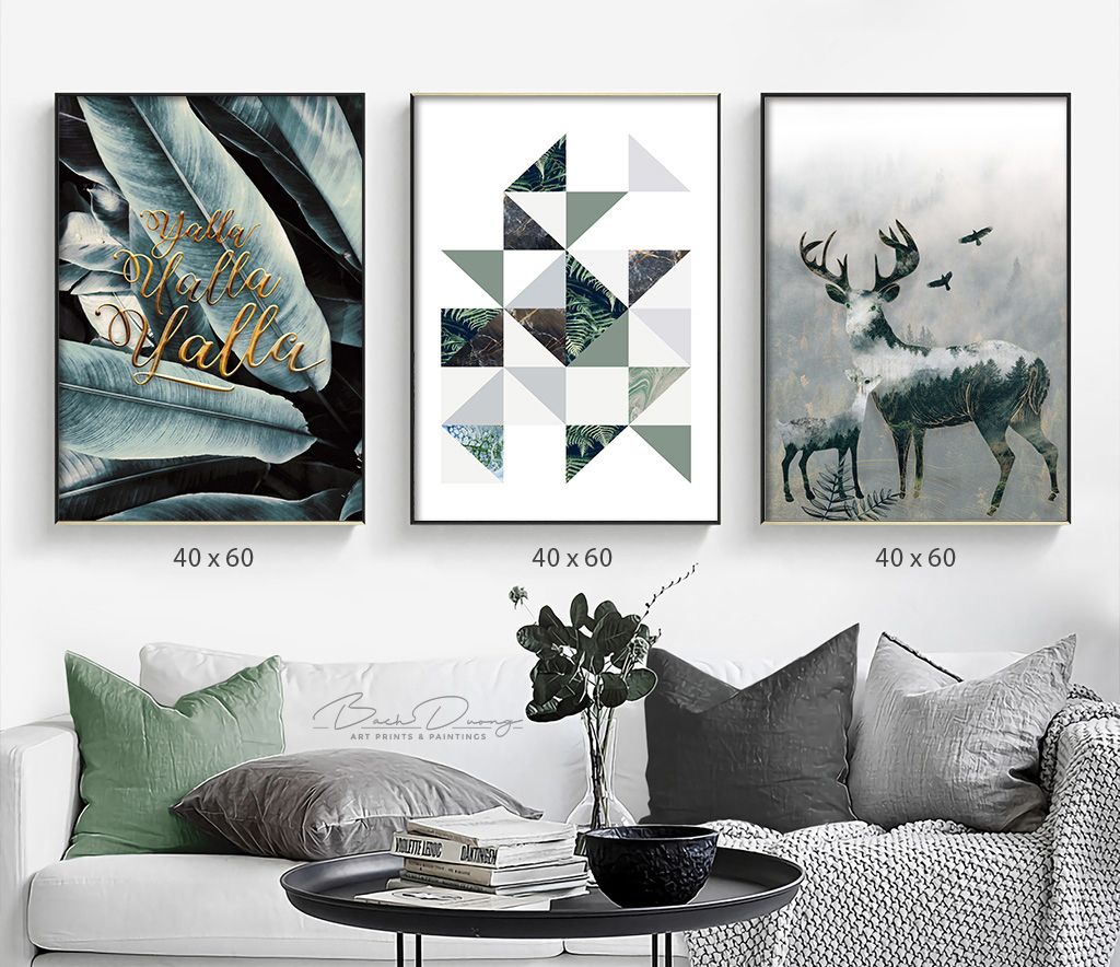  Tranh trang trí bộ 3 bức hươu trừu tượng 
