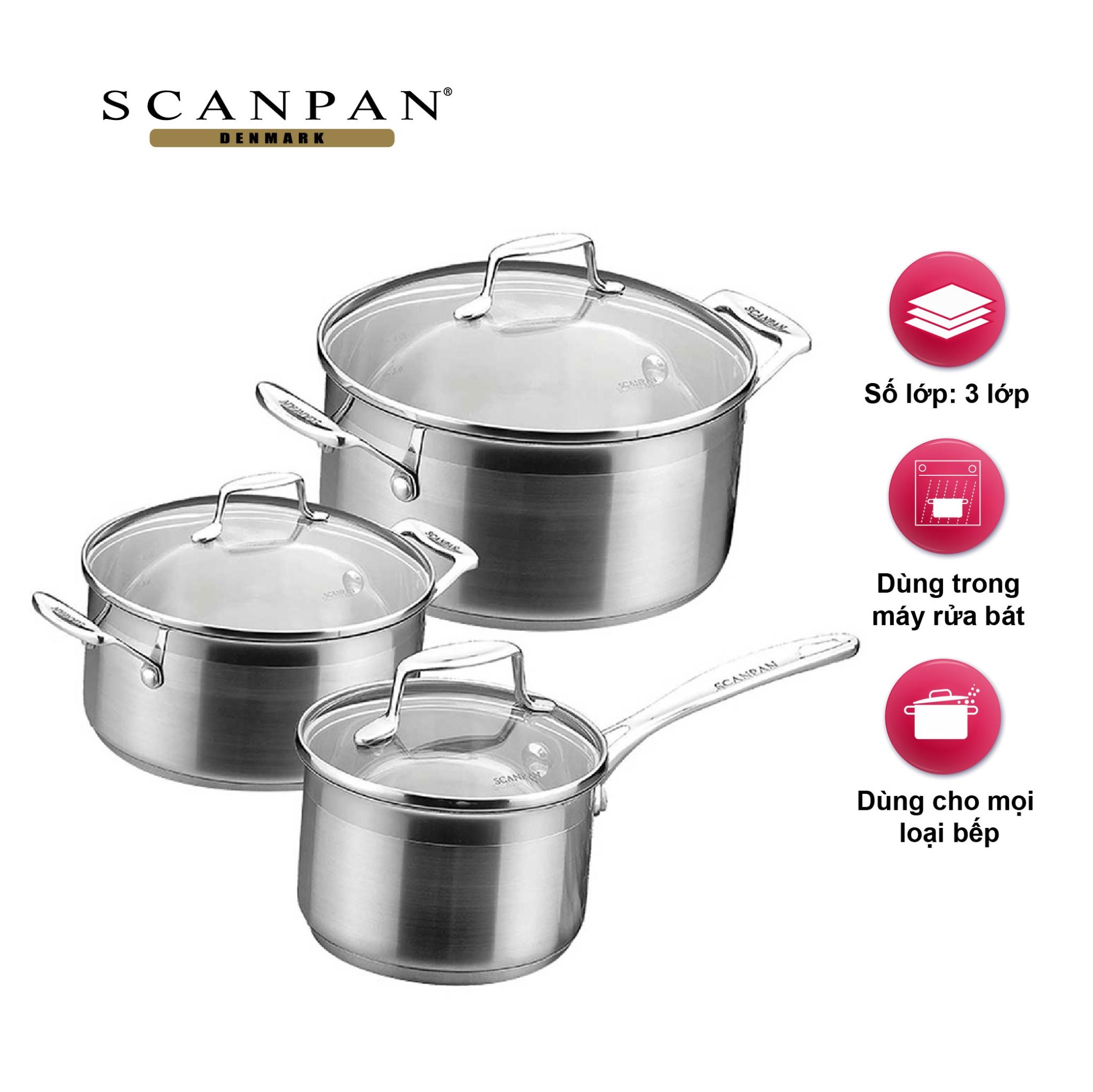 Bộ nồi inox từ Scanpan Impact 3 chiếc 71070000