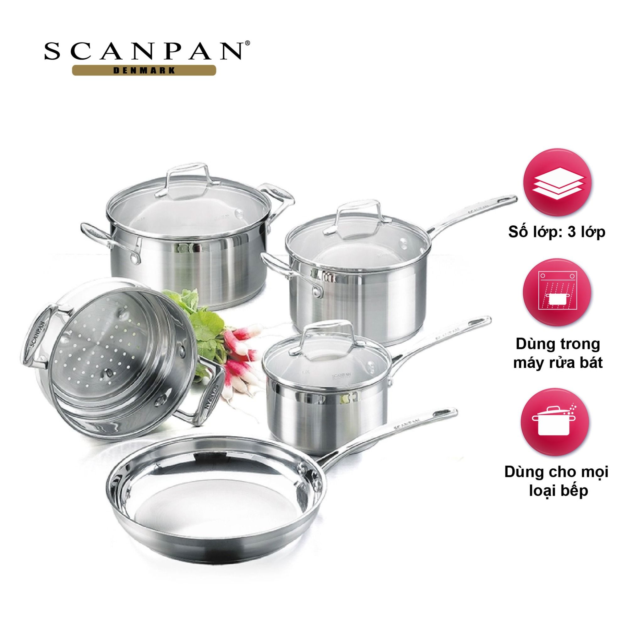 Bộ nồi chảo inox từ Scanpan Impact 5 chiếc 71080000