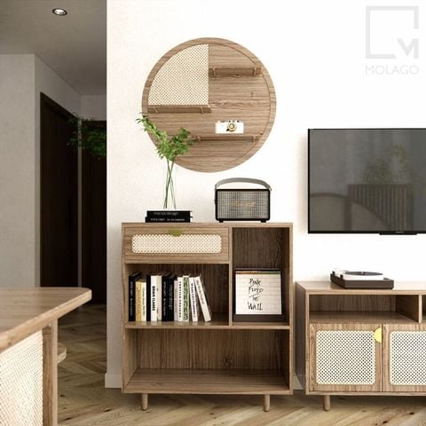 Bộ tủ sách và kệ tròn trang trí - 2 Món - Sakura|Molago