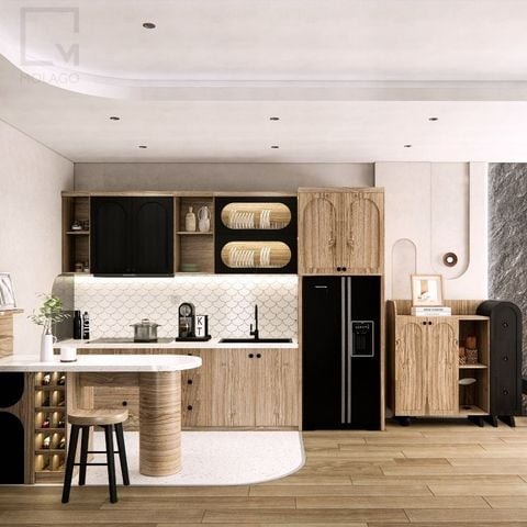 Trọn bộ hệ tủ/kệ bếp gỗ - 7 món - Rattan|Molago