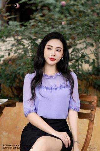 Áo voan tím bèo cổ SM395
