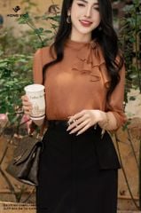 Áo cổ nơ camel SM657