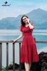 Đầm đỏ xòe cổ V DL798