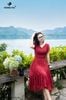 Đầm đỏ xòe cổ V DL798