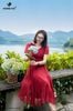 Đầm đỏ xòe cổ V DL798