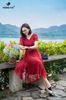 Đầm đỏ xòe cổ V DL798