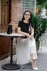 Áo croptop đen hoa thiên hương hồng SM699