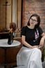 Áo croptop đen hoa thiên hương hồng SM699