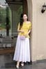 Zuýp trắng thêu xếp ly dài CV367