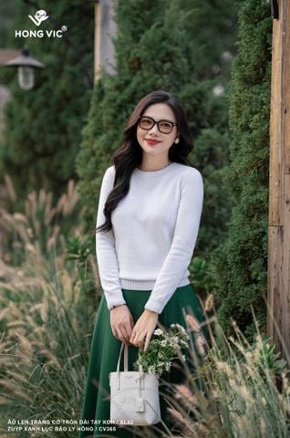 Áo len trắng cổ tròn dài tay KĐH AL42