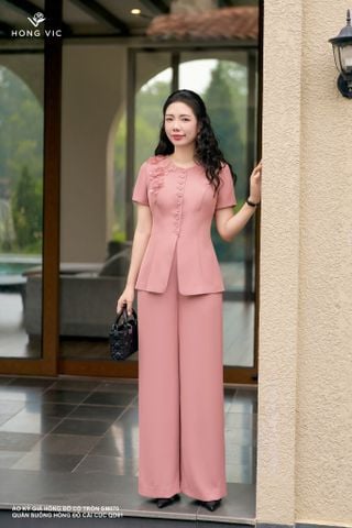 Quần suông hồng đỗ cài cúc QD61