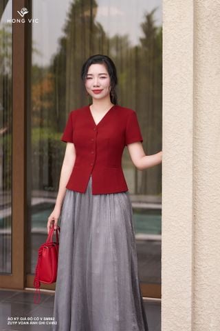 Áo ký giả đỏ cổ V SM862
