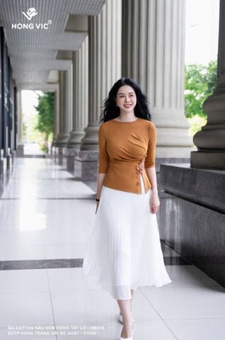 Áo cotton nâu dún hông tay lỡ SM618