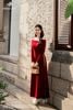 Áo dài nhung đỏ cát tường AD48