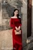 Áo dài nhung đỏ cát tường AD48