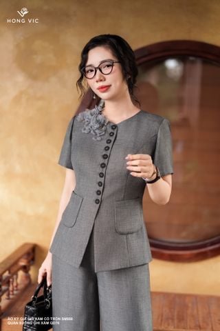 Áo ký giả ghi xám cổ tròn SM850