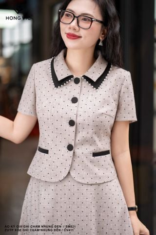 Áo ký giả ghi chấm nhung đen SM821