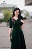 Đầm nhung xanh lục bảo cổ V DL907