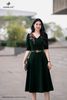 Đầm nhung xanh lục bảo cổ V DL907