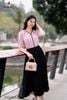 Áo sơ mi hồng phối ren đen SM785