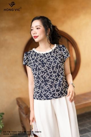 Áo tím than thêu xẻ hông SM876