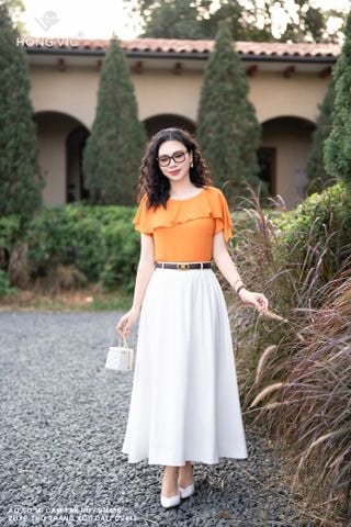 Áo sơ mi cam tay rủ SM858