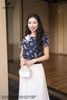 Áo voan hoa hồng bạch bo gấu SM889