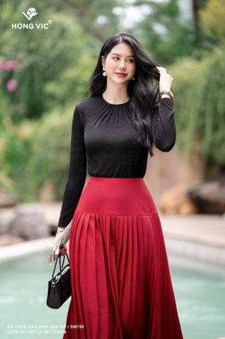 Áo thun hàn đen dún cổ SM750