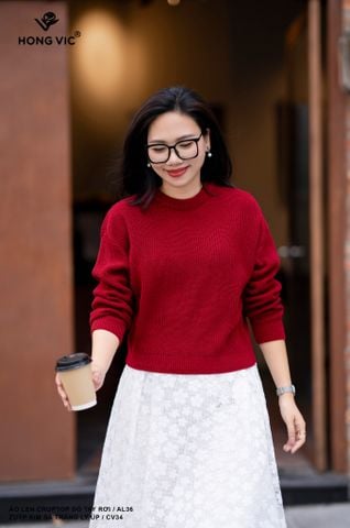 Áo len croptop đỏ tay rơi AL36