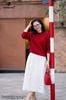 Áo len croptop đỏ tay rơi AL36