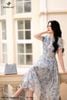 Đầm hoa anh đào xanh bèo cổ DL958