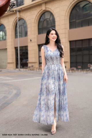 Đầm họa tiết xanh chiêu dương DL968