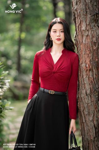 Áo thun đỏ cổ tàu vặn SM748