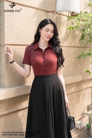 Áo cotton đỏ rượu cổ đức SM835