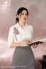 Áo sơ mi trắng đính hoa mao lương hồng SM67