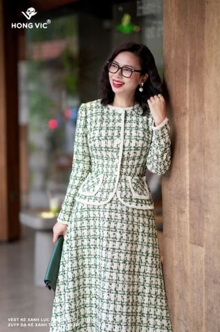 Vest kẻ xanh lục bảo AV217