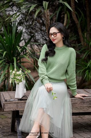 Áo len croptop xanh ngọc thạch tay rơi KĐH AL36