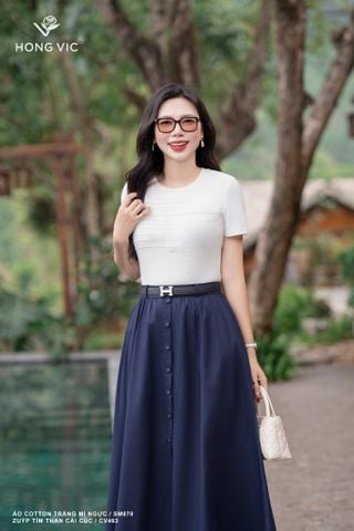 Áo cotton trắng mí ngực SM878