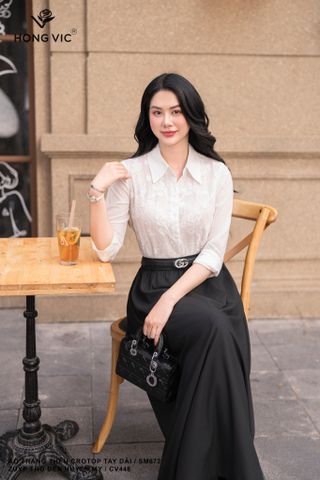 Áo trắng thêu crotop tay dài SM672