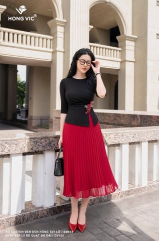 Áo cotton đen dún hông tay lỡ SM618